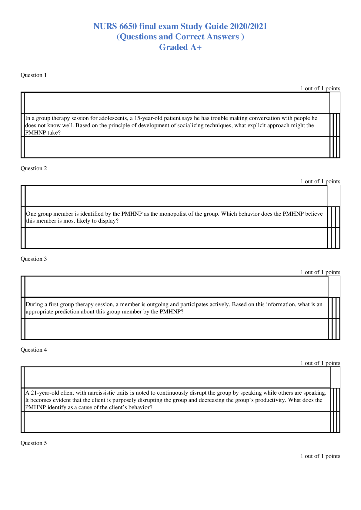 Preview image of NURS 6650 final exam Study Guide document